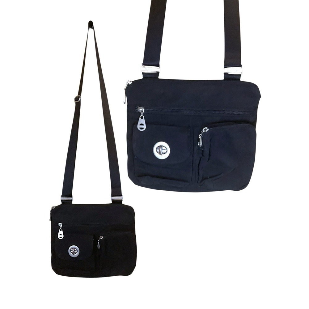Baggallini Sydney Crossbody Black & Silver Tote Travel Bag Crossbody Zip